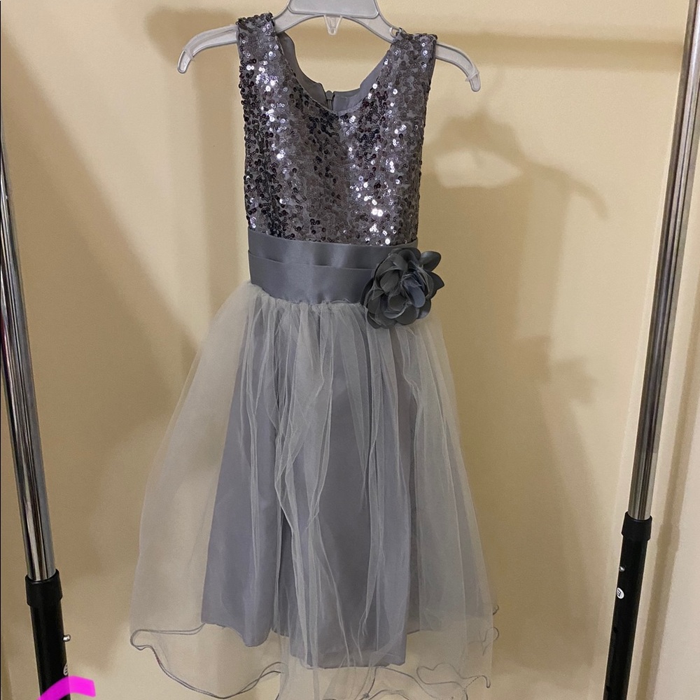 Silver Flower Girl Dress